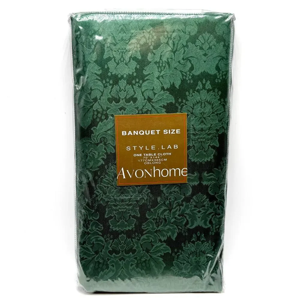 Avon Style Lab Green Damask Tablecloth 70x144 Oblong Rectangle Christmas Holiday